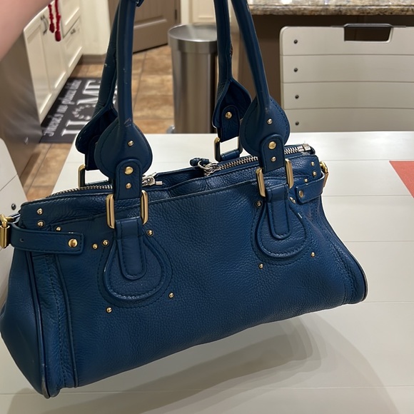 CHLOE BLUE LEATHER SATCHEL TOTE BAG - Picture 6 of 17
